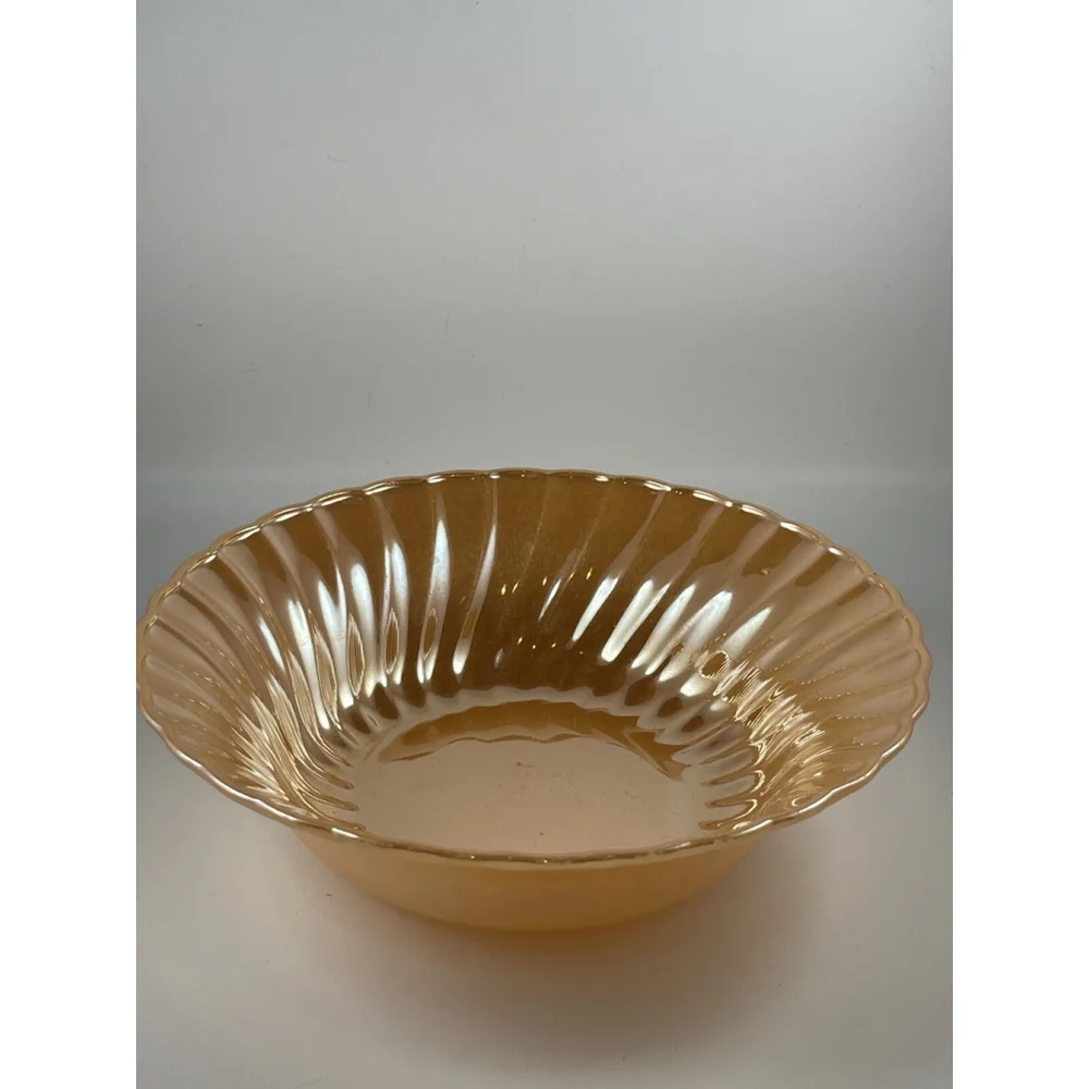 3 Vintage Anchor Hocking Fire King Peach Luster Swirl Vegetable Bowls 8.5” 3.75”